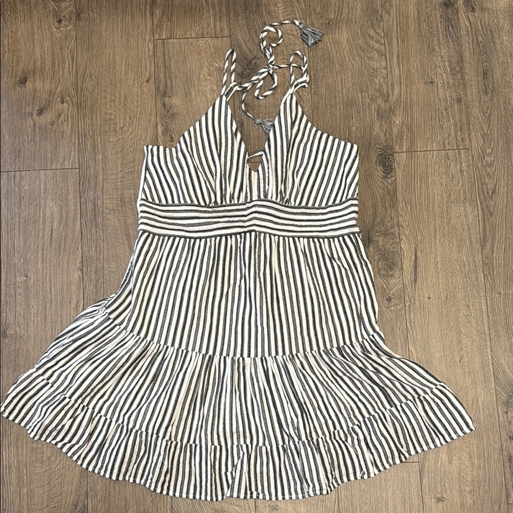 American Eagle Outfitters Black and White Ruffled Halter Midi Dress